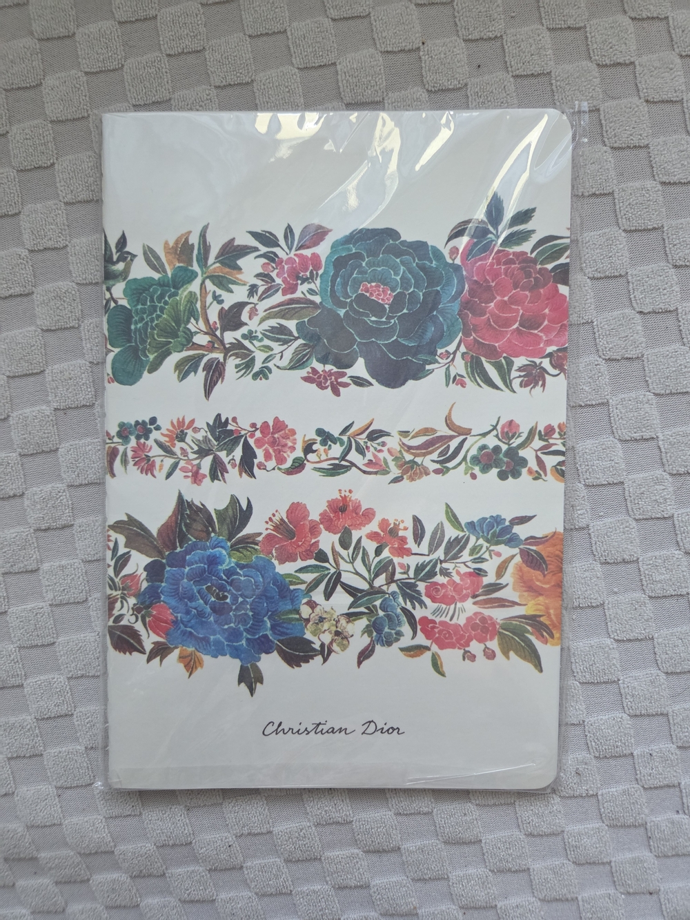 Dior Floral Hardcover Notebook in White with Blue, Pink, Green & Red Accents